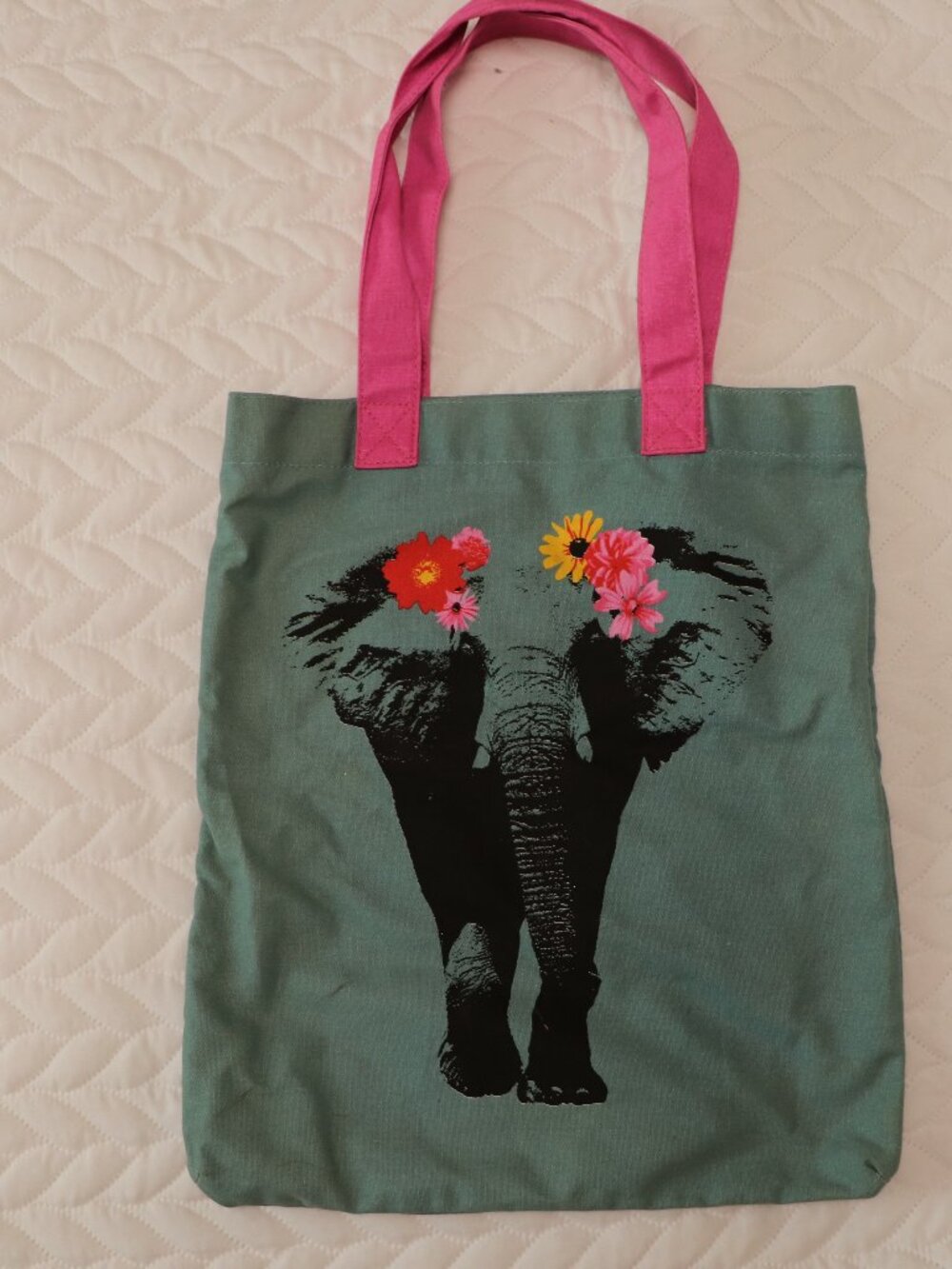 Tote Bag - Teal and Pink Elephant